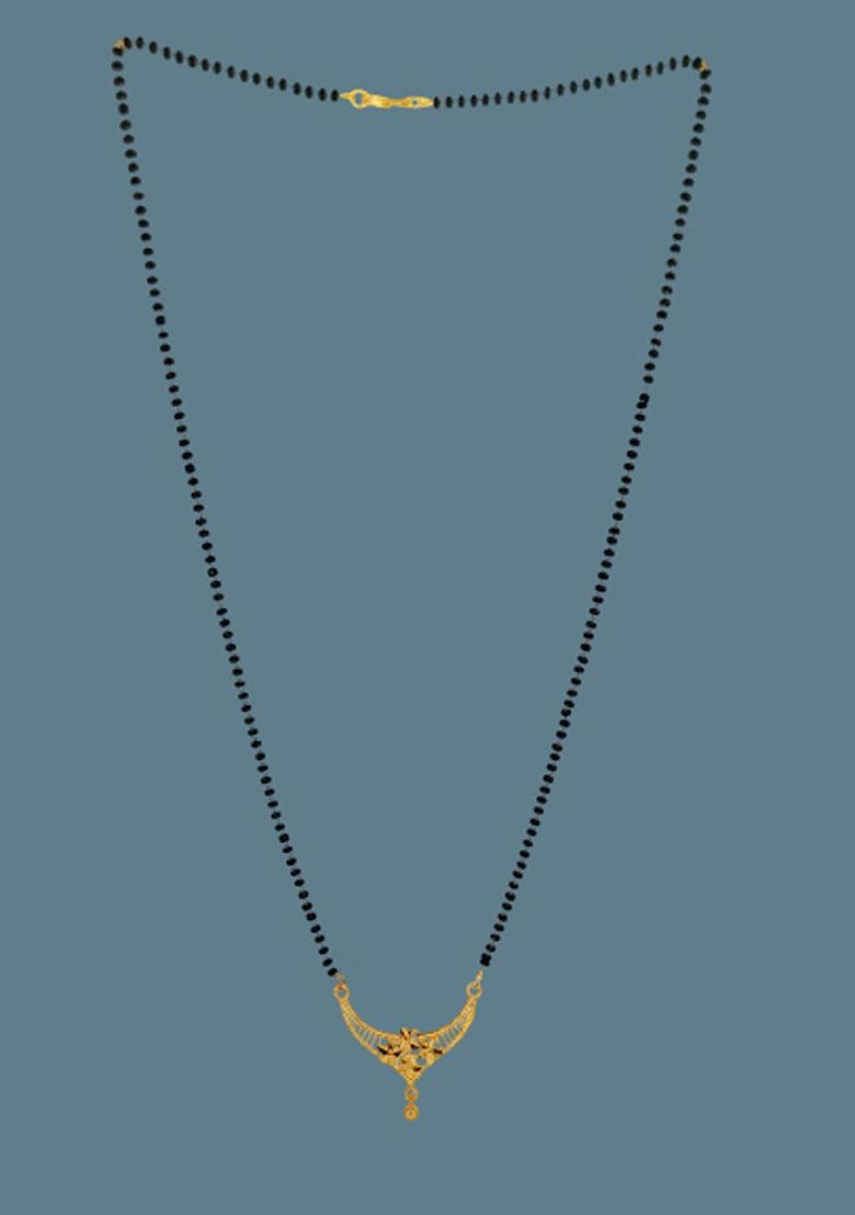 Gold Plated Gold And Black Beads Metal Mangalsutra