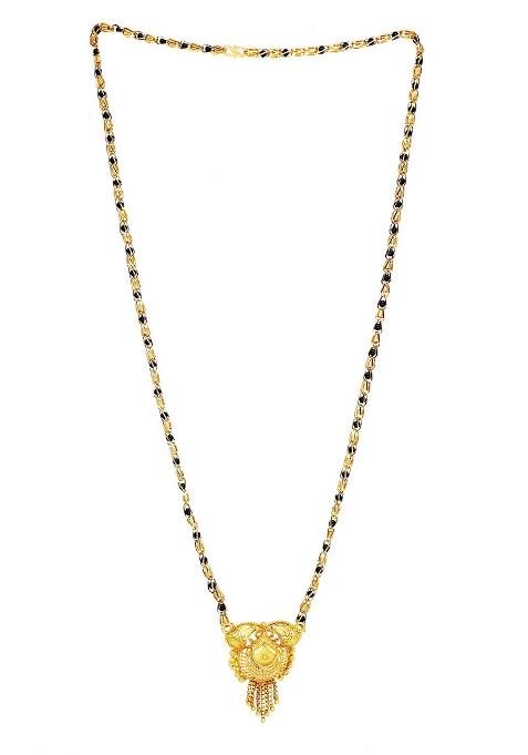 Gold Plated Gold And Black Beads Alloy Mangalsutra
