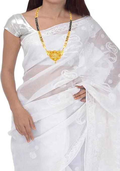 Gold Plated Gold And Black Beads Alloy Mangalsutra