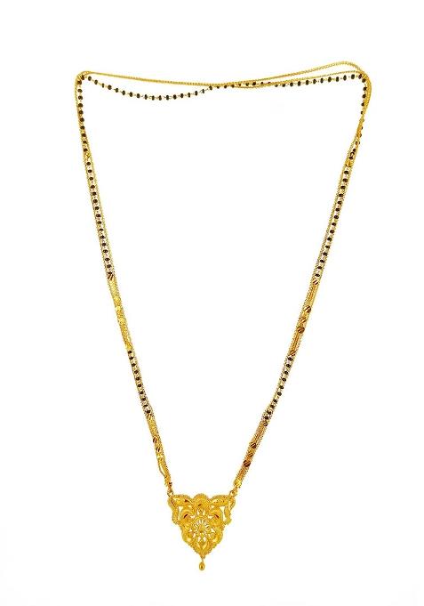 Gold Plated Gold And Black Beads Alloy Mangalsutra