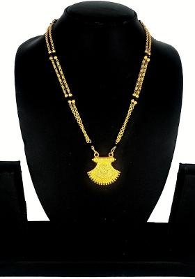 Gold Plated Gold And Black Beads Metal Mangalsutra