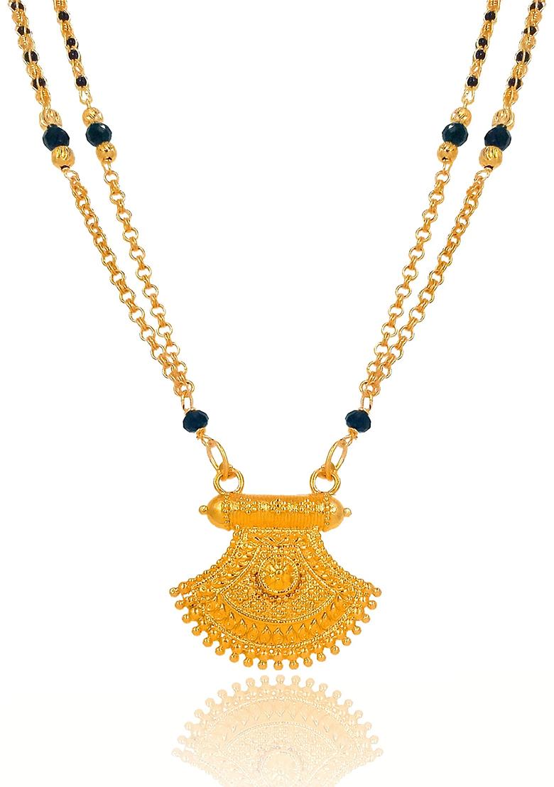 Gold Plated Gold And Black Beads Metal Mangalsutra