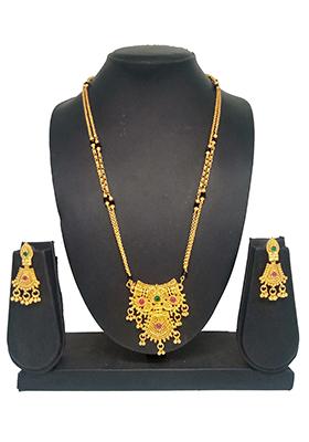 Gold Plated Gold Beads Brass Necklace Set