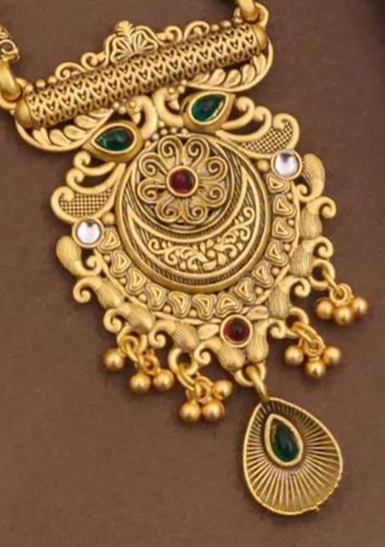 Gold Plated Gold And Black Beads Metal Mangalsutra Set