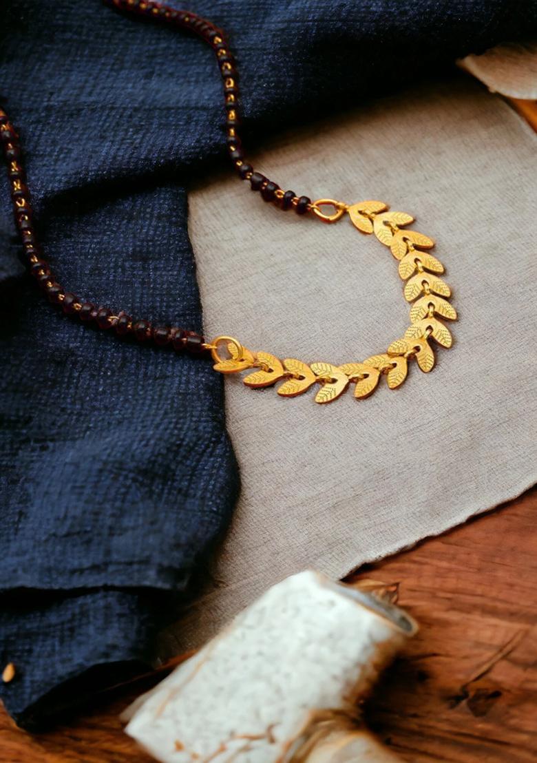 Gold Plated Gold And Black Beads Metal Mangalsutra