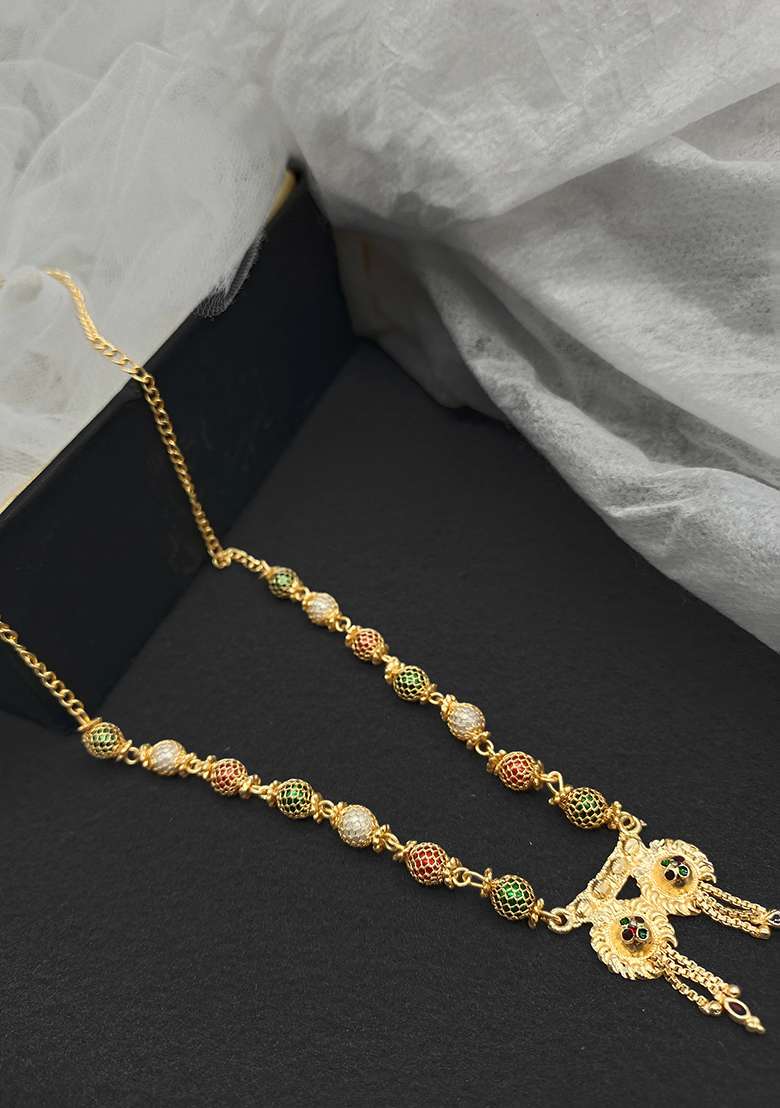 Gold Plated Multicolor Beads Metal Nacklace - Indya