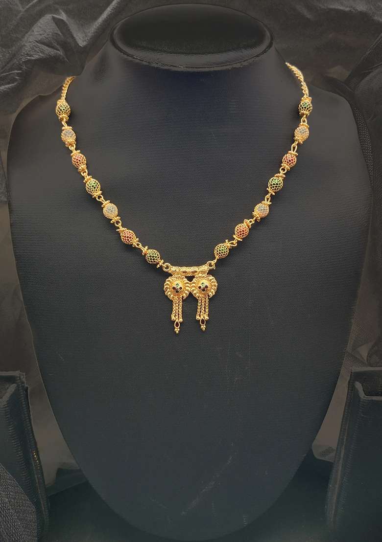 Gold Plated Multicolor Beads Metal Nacklace - Indya