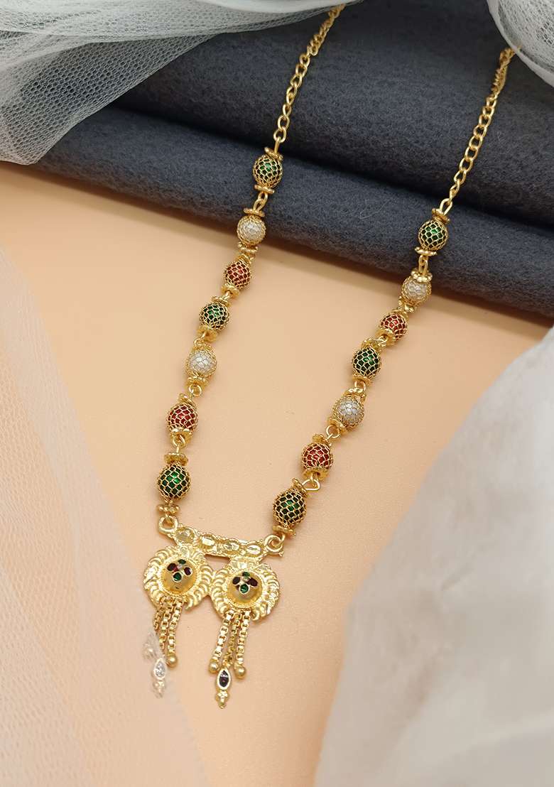 Gold Plated Multicolor Beads Metal Nacklace - Indya
