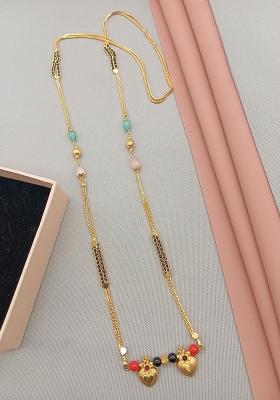 Gold Plated Gold And Black Beads Metal Mangalsutra