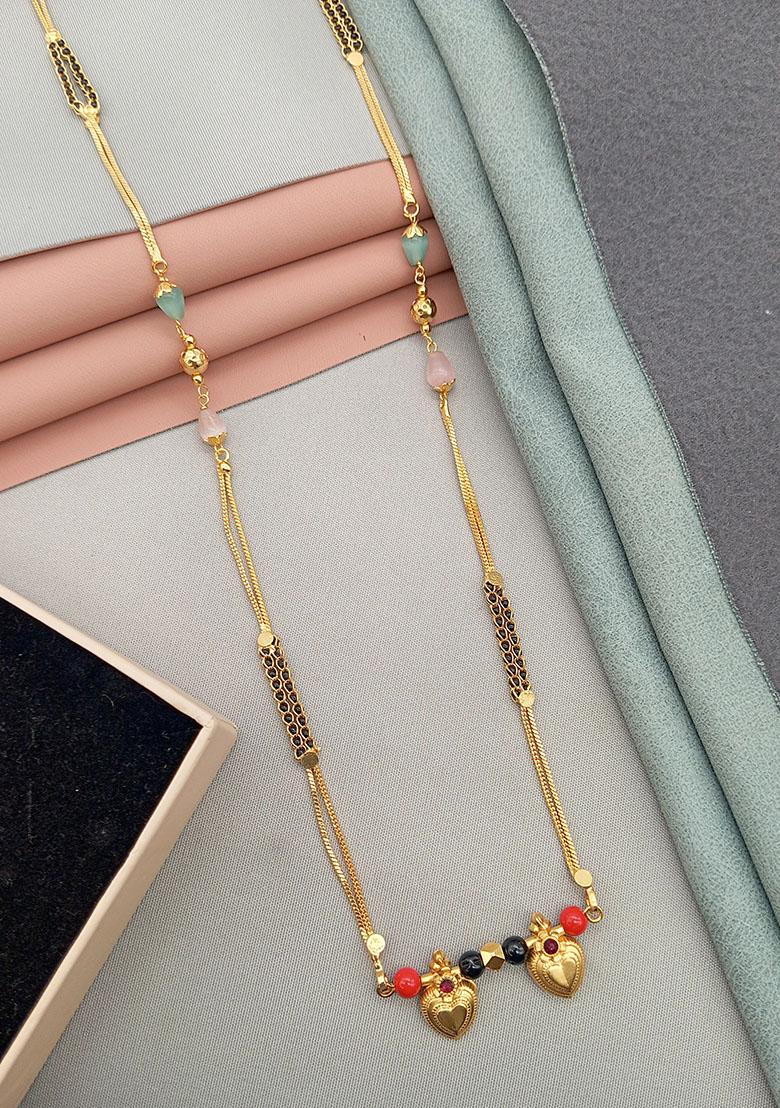 Gold Plated Gold And Black Beads Metal Mangalsutra