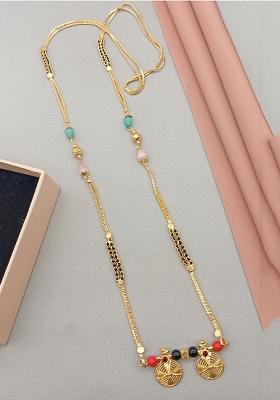 Gold Plated Gold And Black Beads Metal Mangalsutra