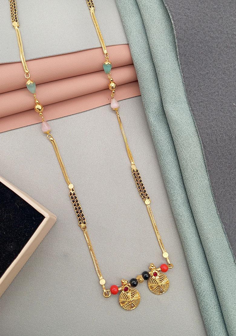 Gold Plated Gold And Black Beads Metal Mangalsutra