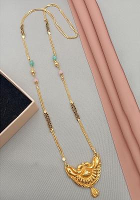 Gold Plated Gold And Black Beads Metal Mangalsutra
