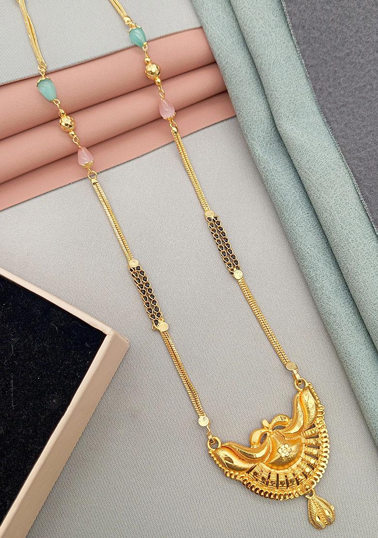Gold Plated Gold And Black Beads Metal Mangalsutra