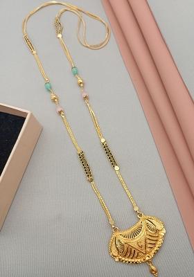 Gold Plated Gold And Black Beads Metal Mangalsutra