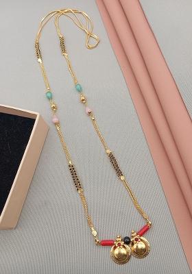 Gold Plated Gold And Black Beads Metal Mangalsutra