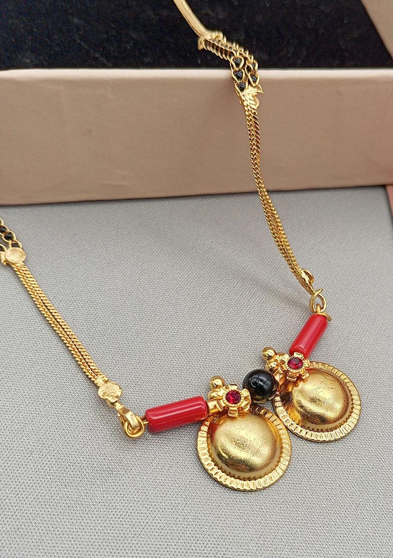 Gold Plated Gold And Black Beads Metal Mangalsutra