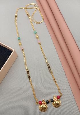 Gold Plated Gold And Black Beads Metal Mangalsutra
