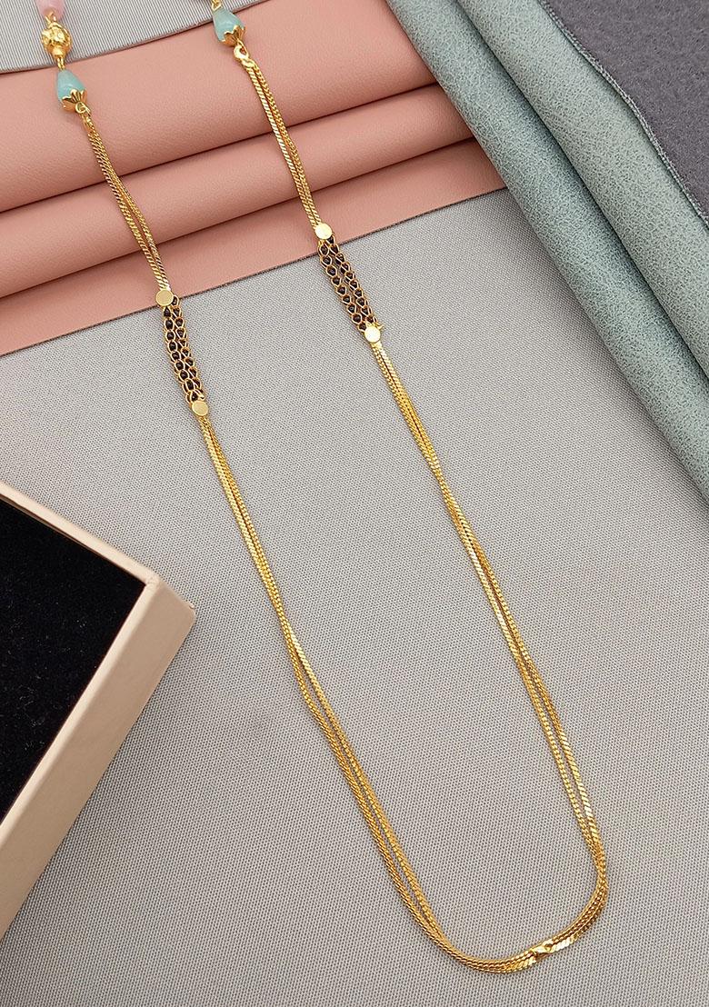 Gold Plated Gold And Black Beads Metal Mangalsutra