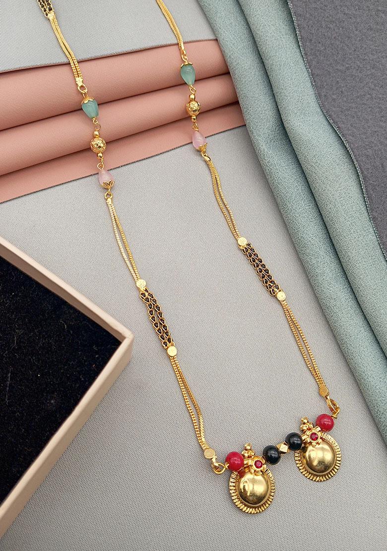 Gold Plated Gold And Black Beads Metal Mangalsutra
