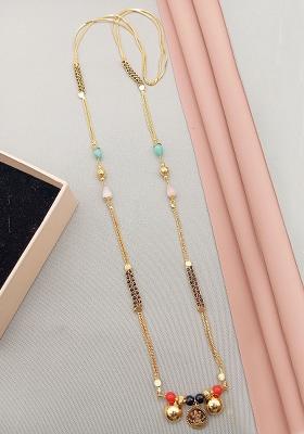 Gold Plated Gold And Black Beads Metal Mangalsutra