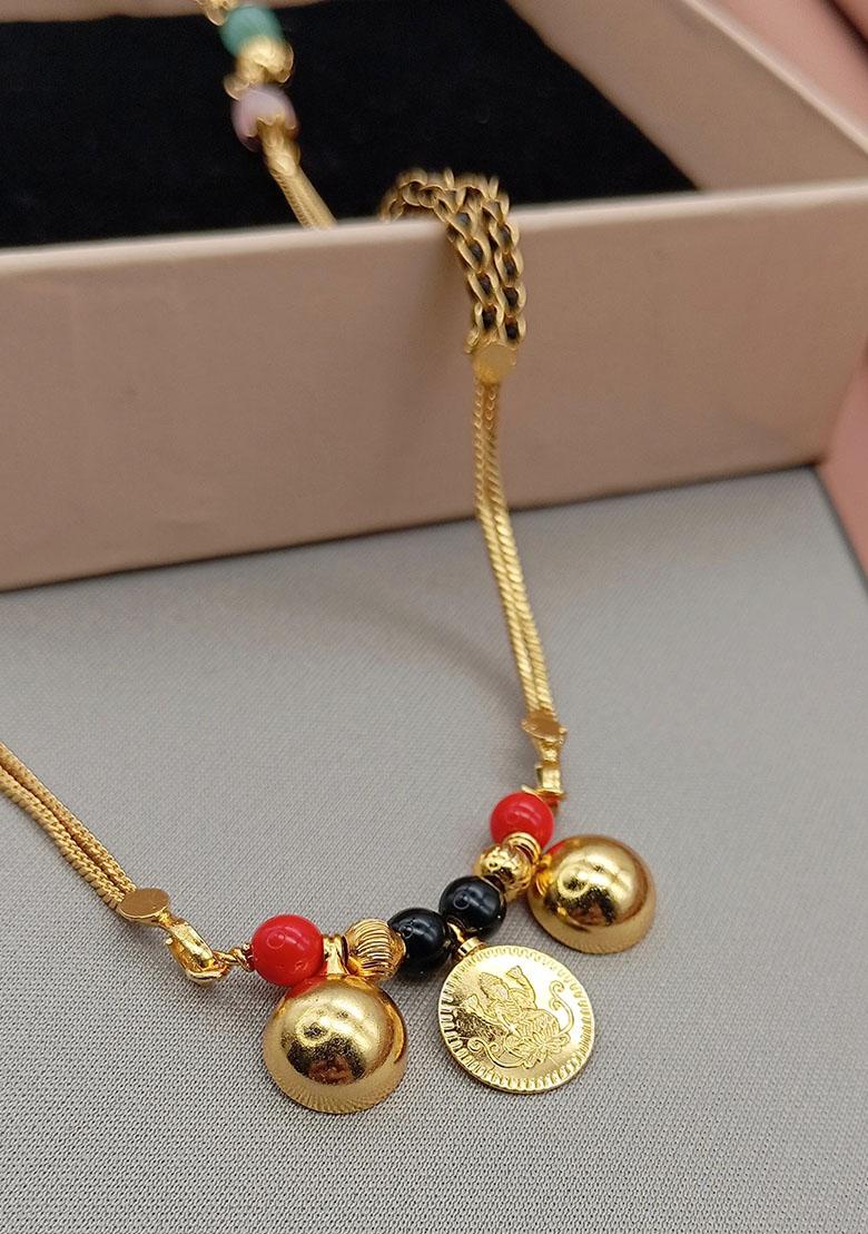 Gold Plated Gold And Black Beads Metal Mangalsutra