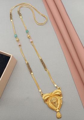 Gold Plated Gold And Black Beads Metal Mangalsutra