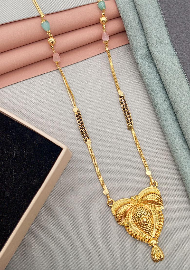 Gold Plated Gold And Black Beads Metal Mangalsutra