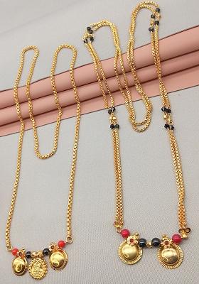 Gold Plated Gold And Black Beads Metal Mangalsutra