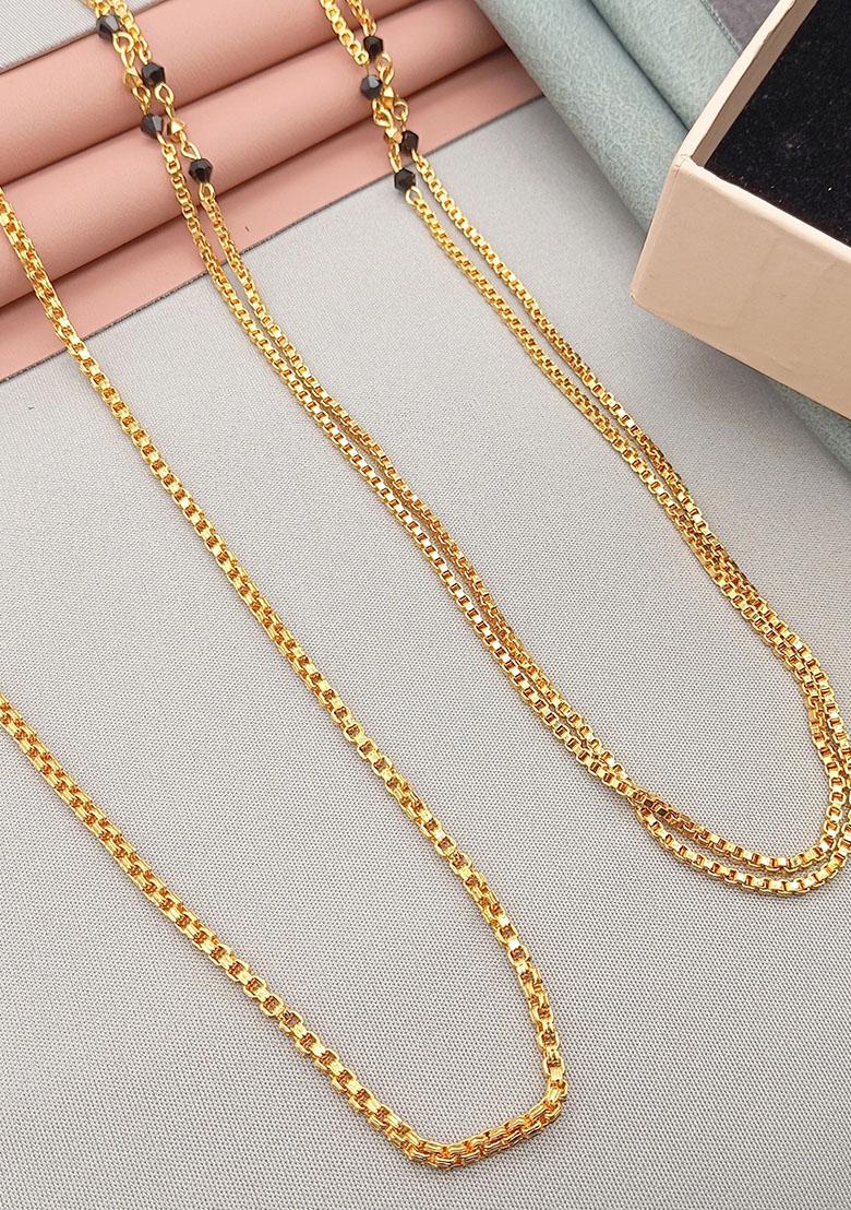 Gold Plated Gold And Black Beads Metal Mangalsutra