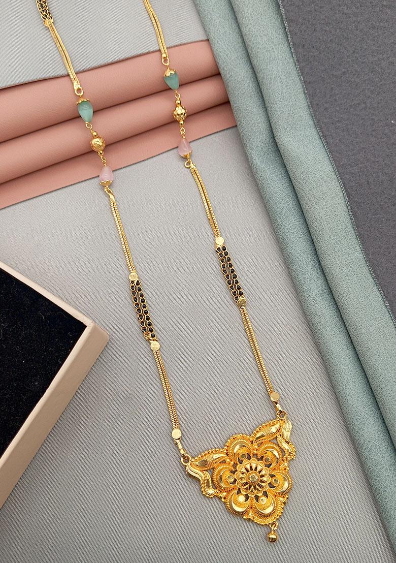 Gold Plated Gold And Black Beads Metal Mangalsutra