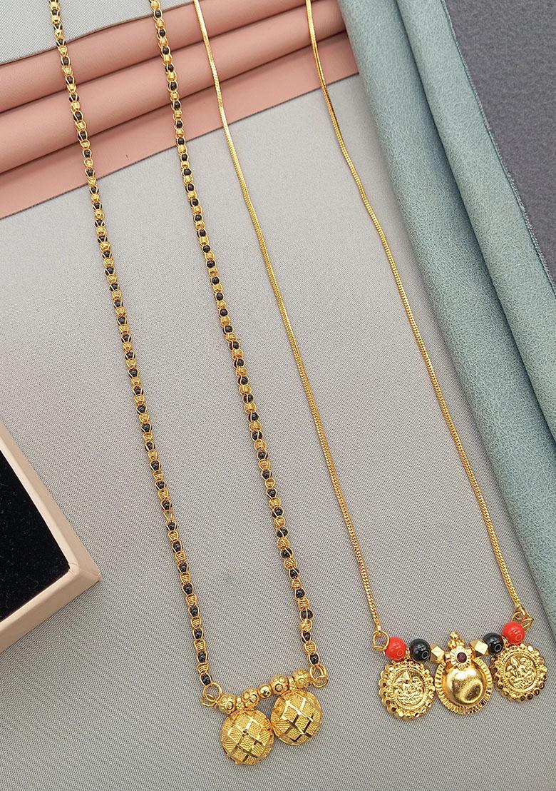 Gold Plated Gold And Black Beads Metal Mangalsutra