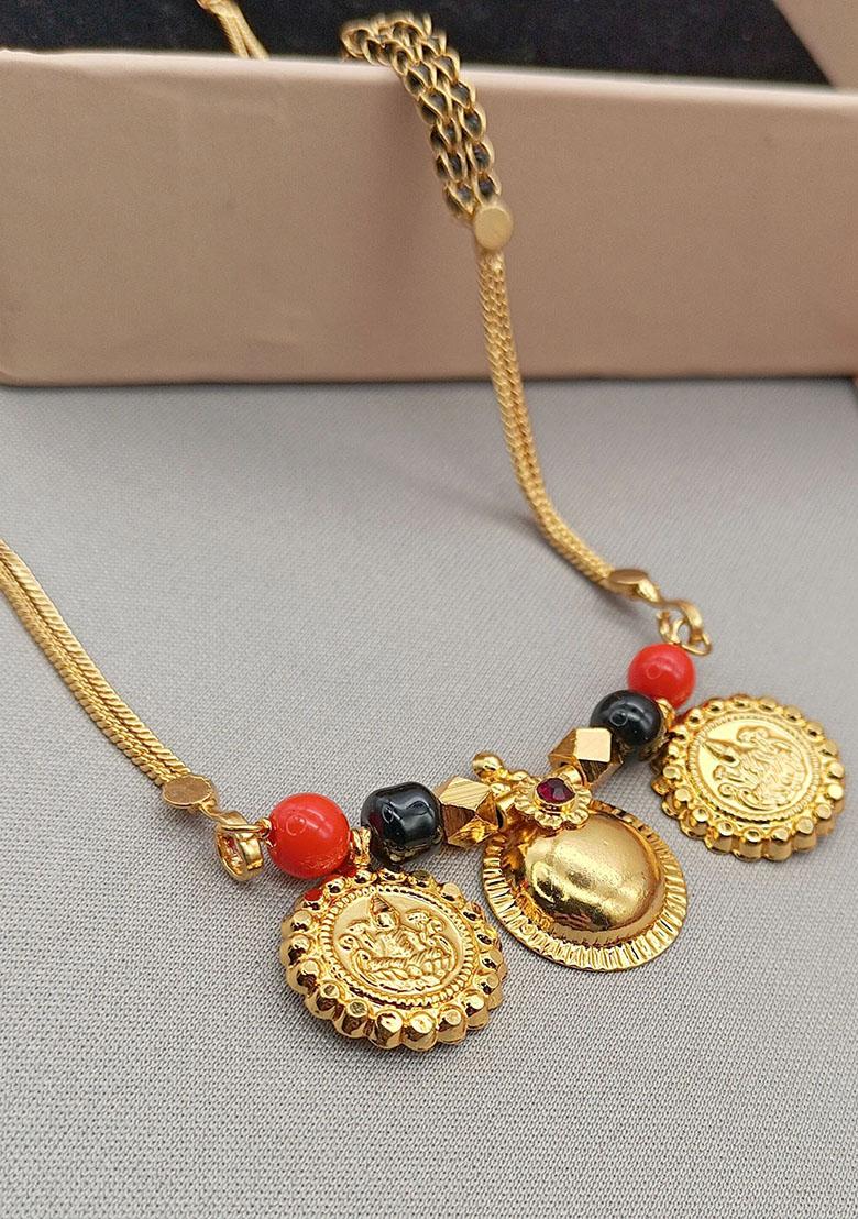 Gold Plated Gold And Black Beads Metal Mangalsutra