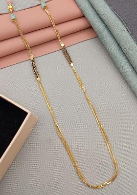 Gold Plated Gold And Black Beads Metal Mangalsutra