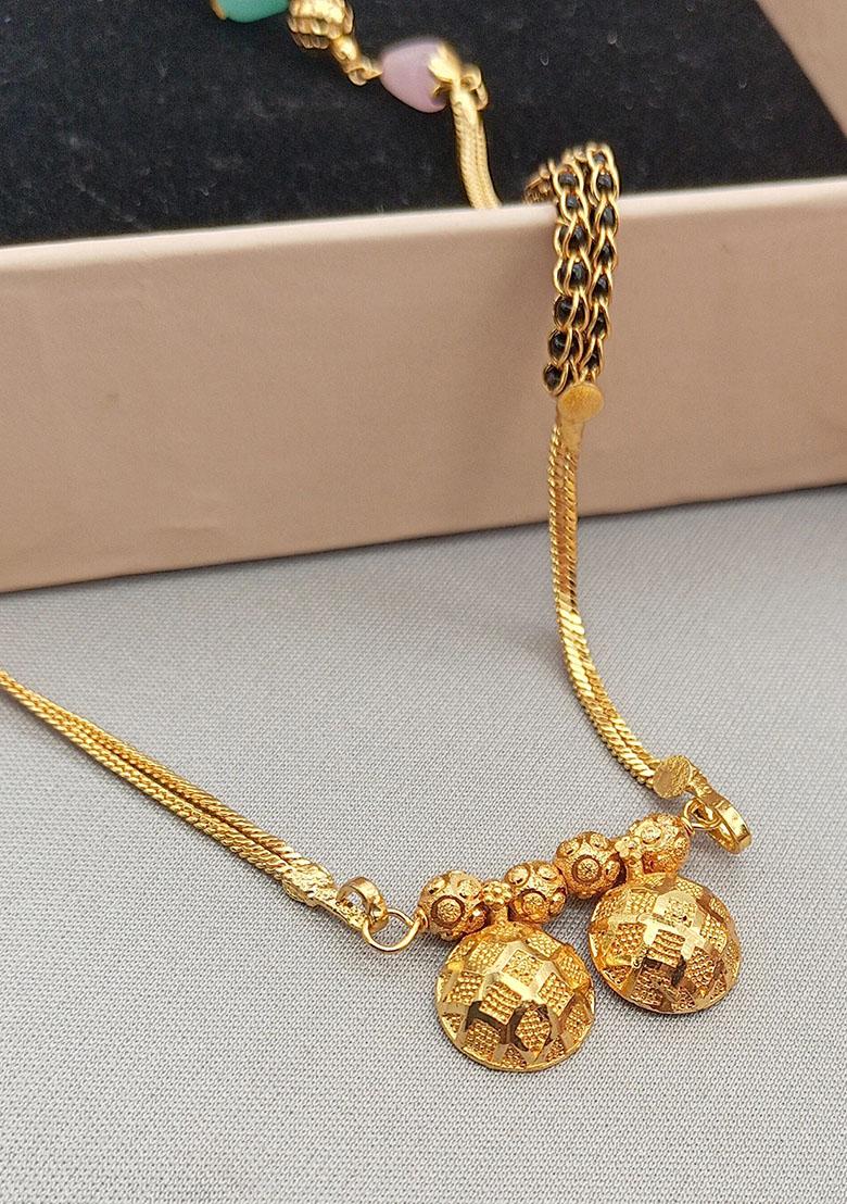 Gold Plated Gold And Black Beads Metal Mangalsutra