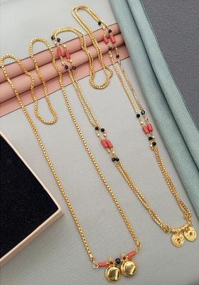 Gold Plated Gold And Black Beads Metal Mangalsutra