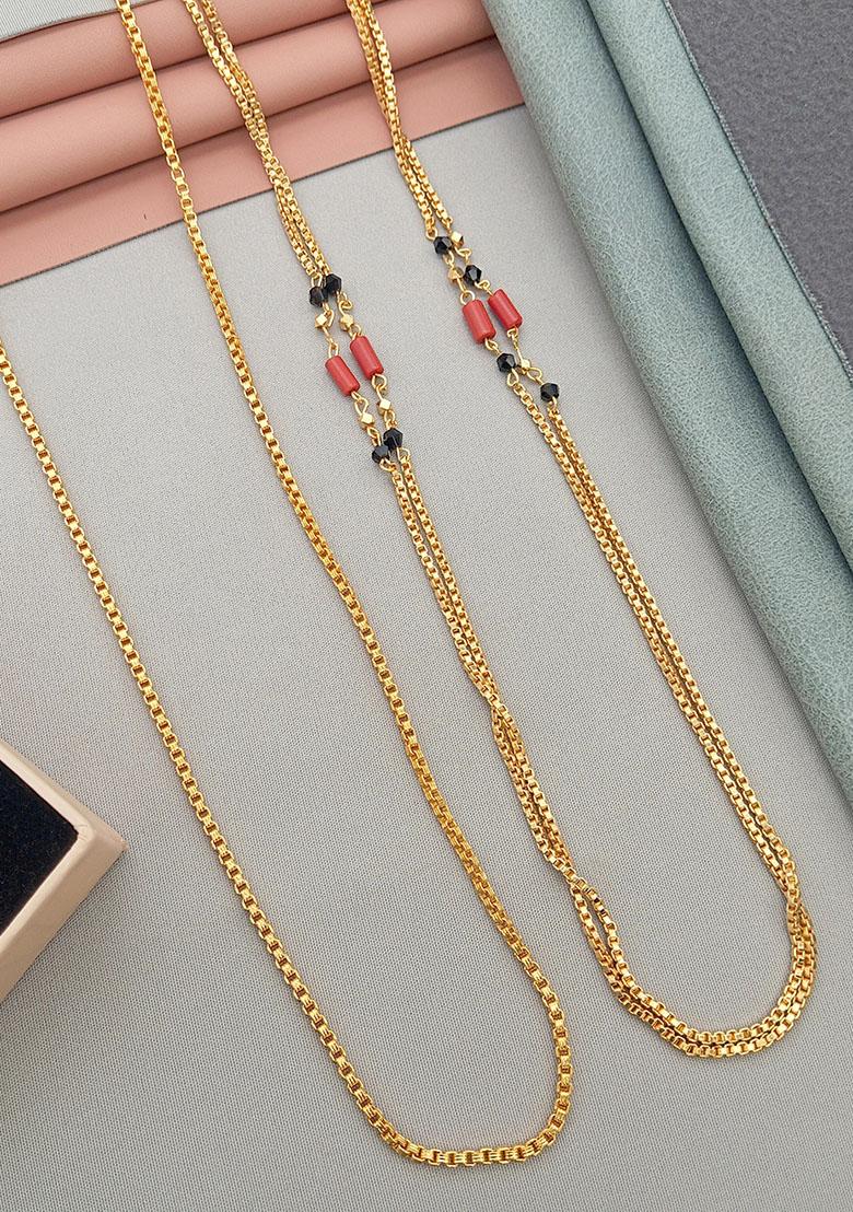 Gold Plated Gold And Black Beads Metal Mangalsutra