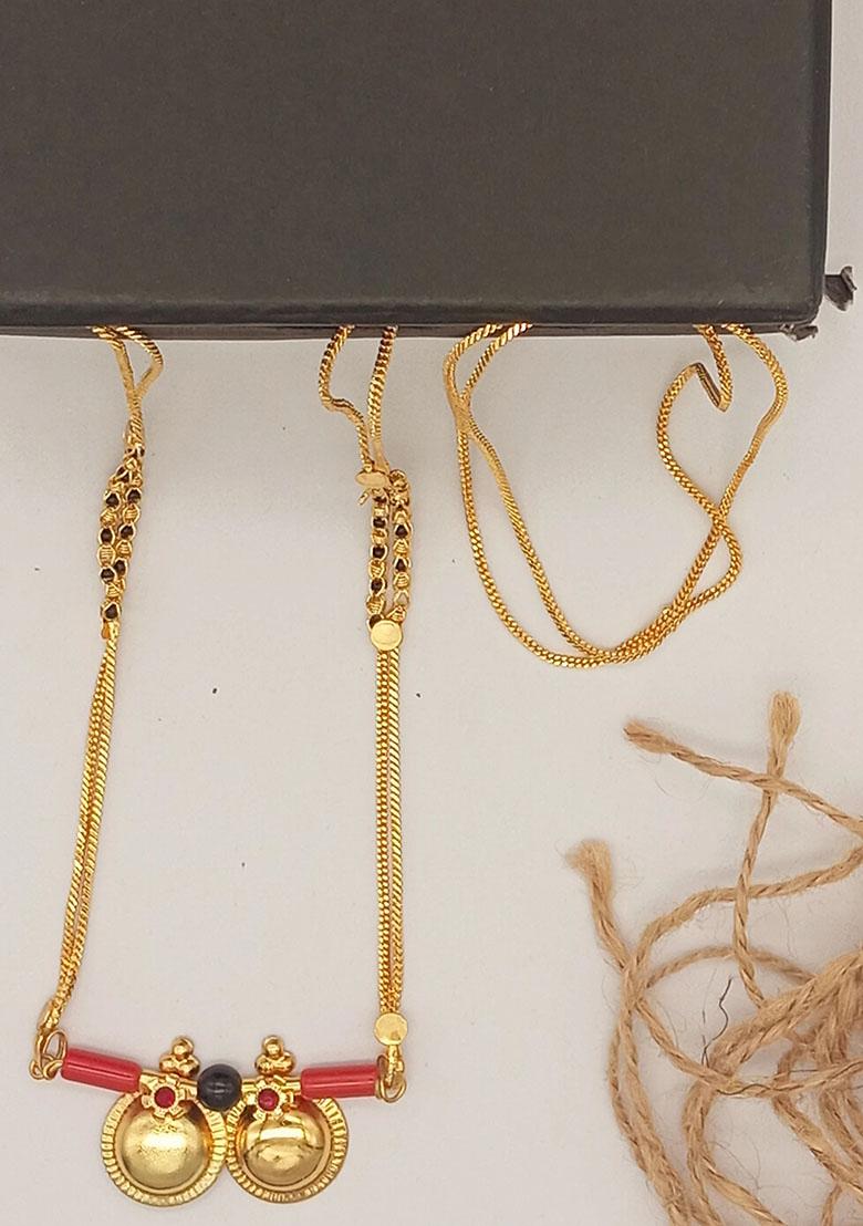 Gold Plated Gold And Black Beads Metal Mangalsutra