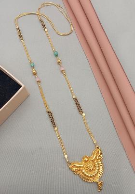 Gold Plated Gold And Black Beads Metal Mangalsutra