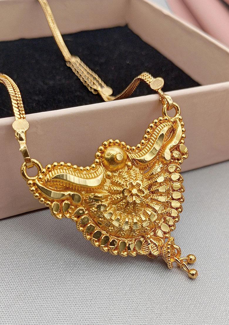 Gold Plated Gold And Black Beads Metal Mangalsutra