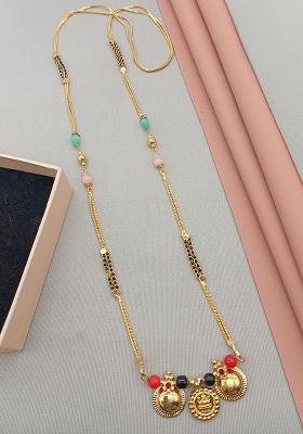 Gold Plated Gold And Black Beads Metal Mangalsutra