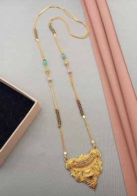Gold Plated Gold And Black Beads Metal Mangalsutra