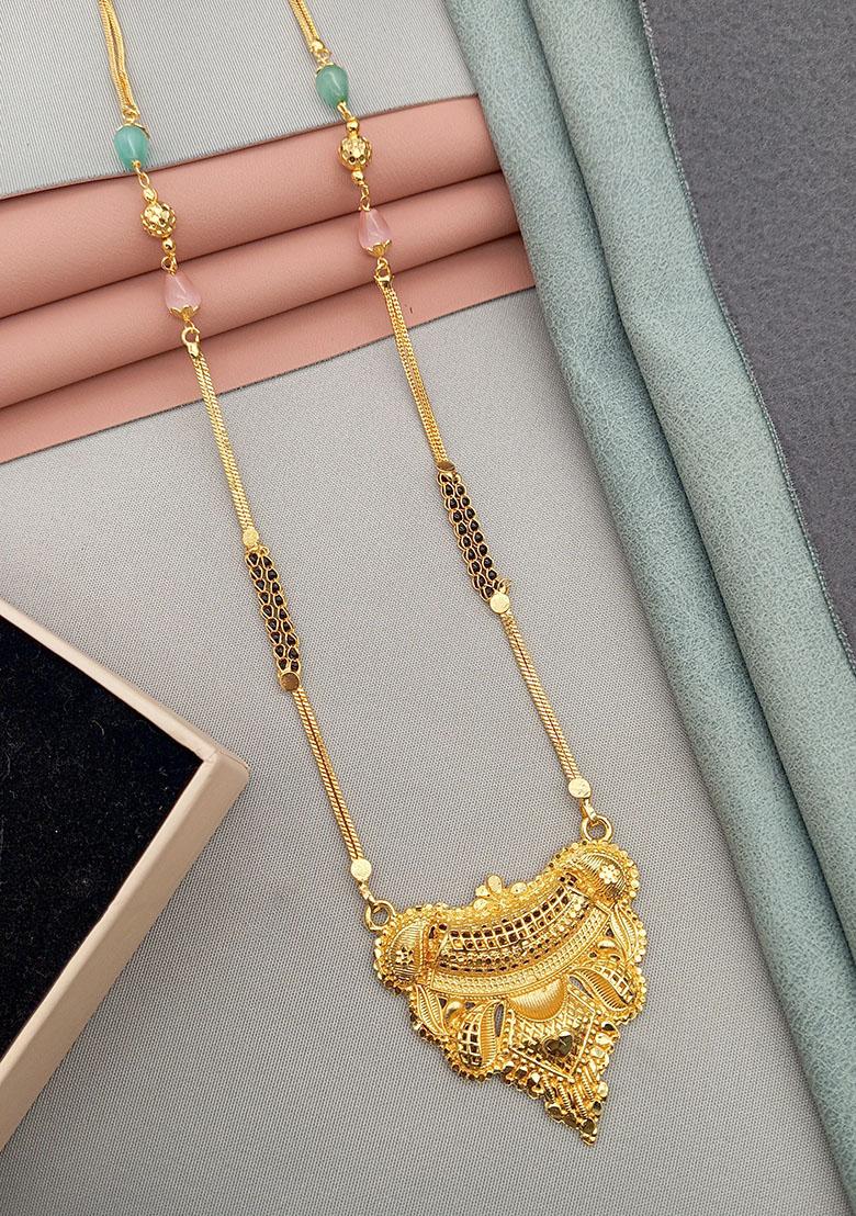 Gold Plated Gold And Black Beads Metal Mangalsutra