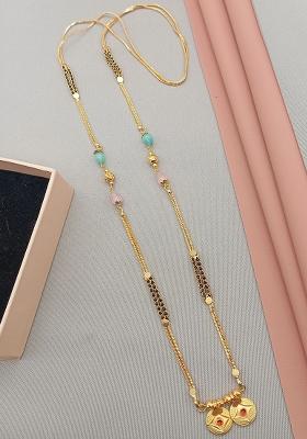 Gold Plated Gold And Black Beads Metal Mangalsutra