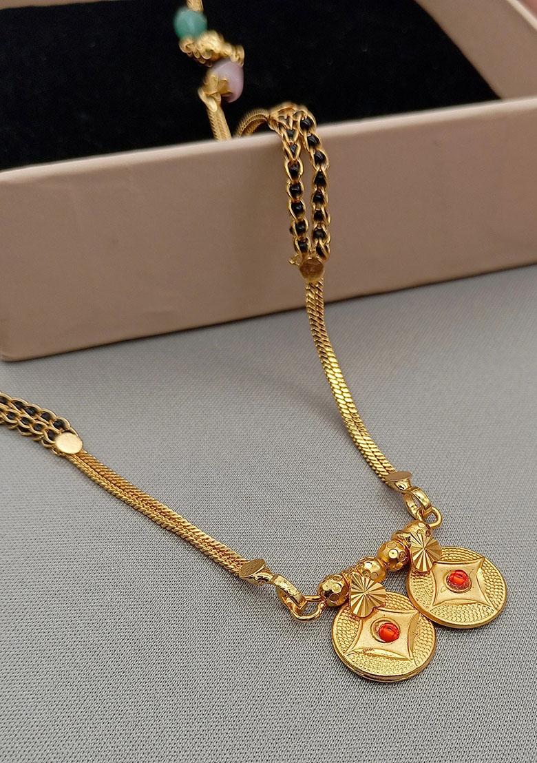 Gold Plated Gold And Black Beads Metal Mangalsutra