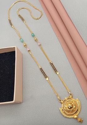 Gold Plated Gold And Black Beads Metal Mangalsutra