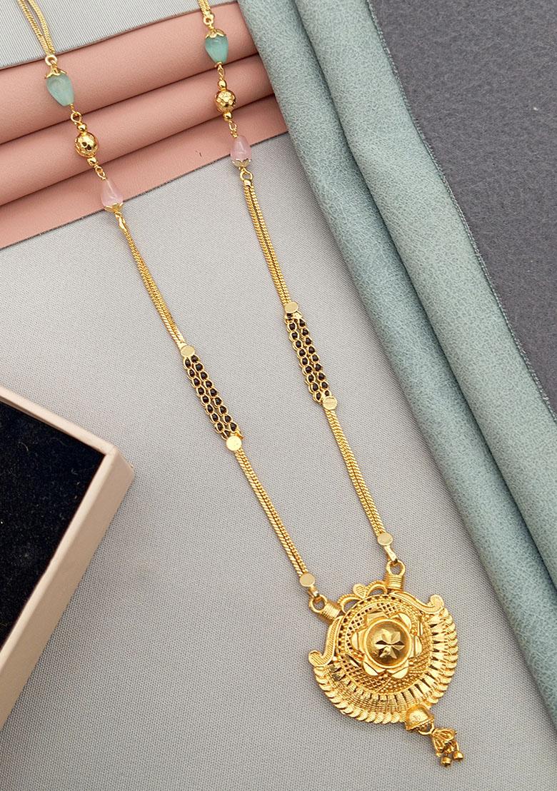 Gold Plated Gold And Black Beads Metal Mangalsutra
