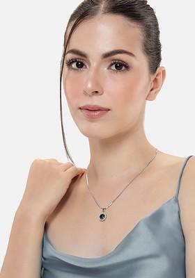 Green Studded Rhodium Plated Pendant