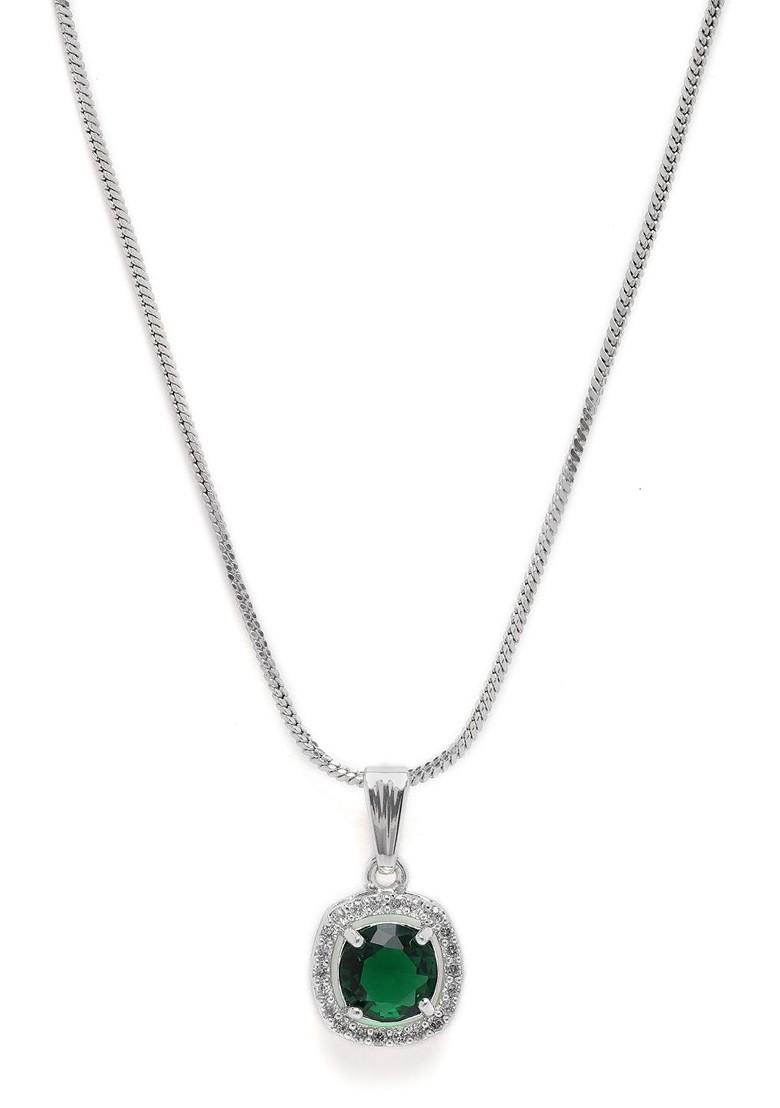 Green Studded Rhodium Plated Pendant
