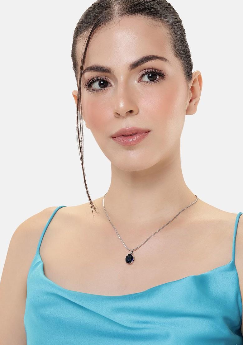 Blue Studded Rhodium Plated Pendant